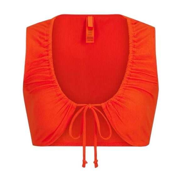 NWT SKIMS Soft Lounge Tie Front Super Crop Top Fire 4X - Picture 1 of 9
